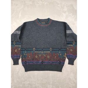 Vintage Michael Gerald Sweater Mens XL Aztec Geometric Knit Faux Leather Accent